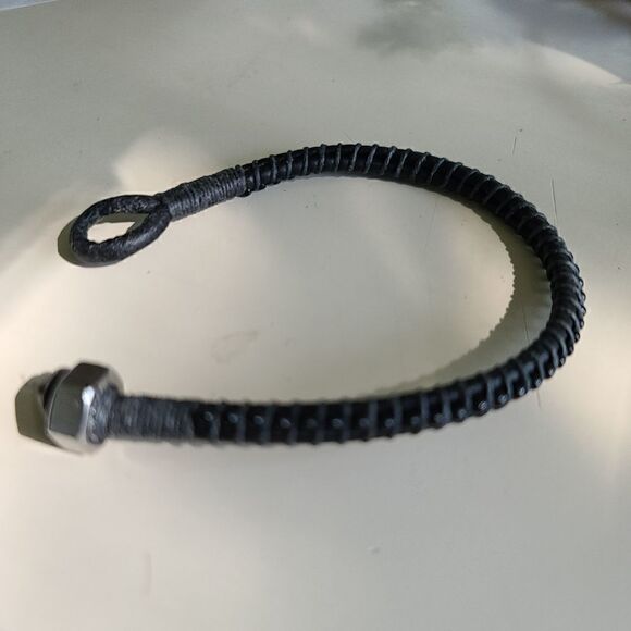 8.5#7 Black Leather Handcrafted Bracelet with Copper Beads 8.5" - Picture 4 of 4